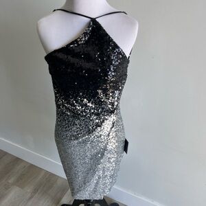 Lulu's Black and Silver Ombré Backless Dress